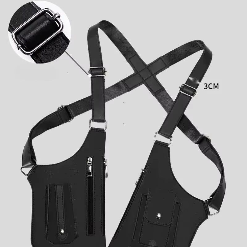Men's Waterproof PU Leather Crossbody Tactical Vest Bag with Double Shoulder Straps - Perfect for Outdoor Adventures!