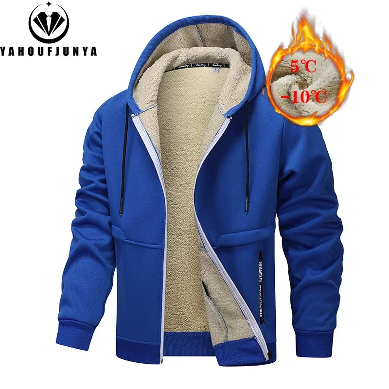 Stay Warm and Stylish this Autumn with Our Men's Hooded Fleece Jacket - Perfect for Casual Outings!