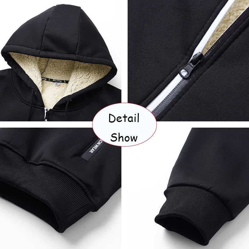 Stay Warm and Stylish this Autumn with Our Men's Hooded Fleece Jacket - Perfect for Casual Outings!