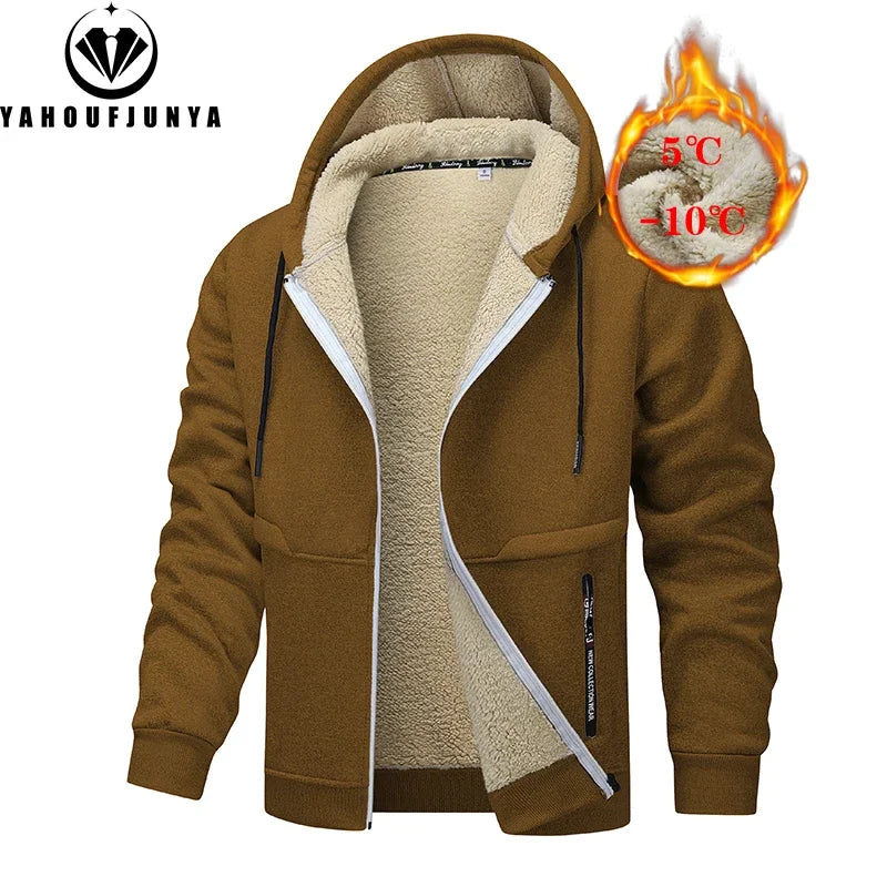 Stay Warm and Stylish this Autumn with Our Men's Hooded Fleece Jacket - Perfect for Casual Outings!