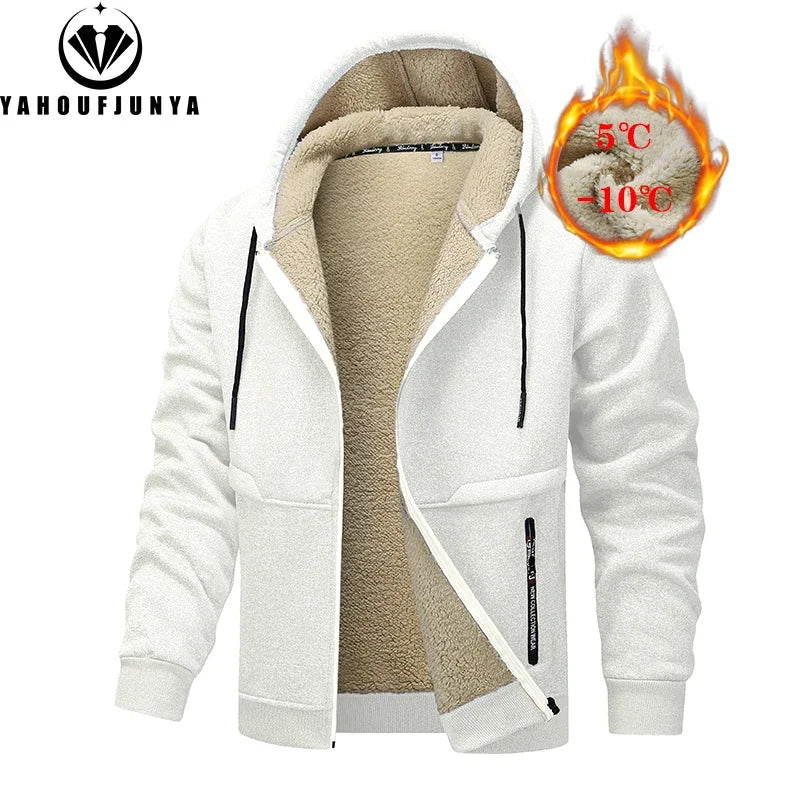 Stay Warm and Stylish this Autumn with Our Men's Hooded Fleece Jacket - Perfect for Casual Outings!