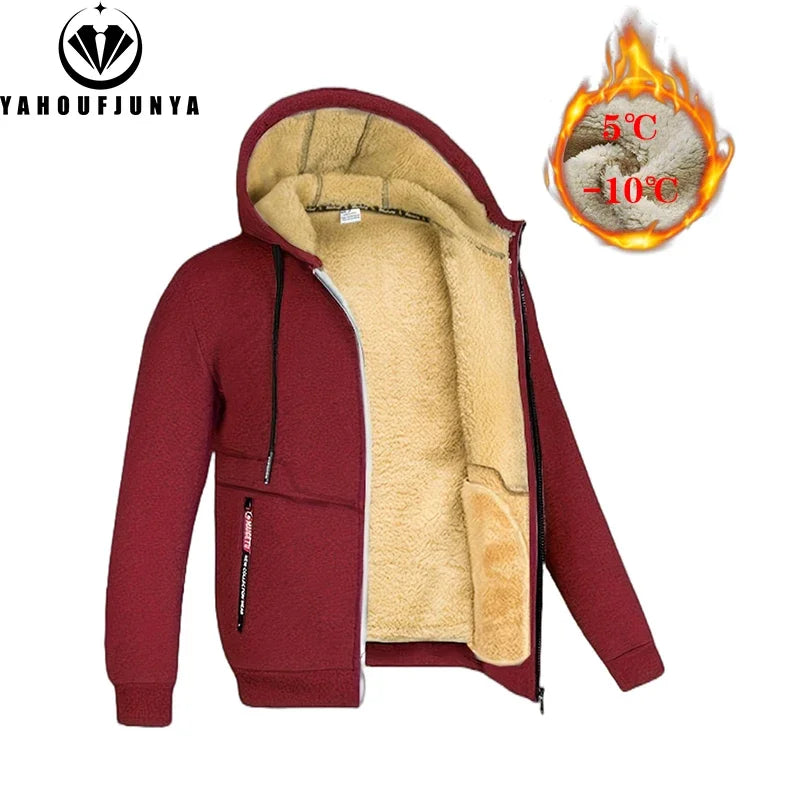 Stay Warm and Stylish this Autumn with Our Men's Hooded Fleece Jacket - Perfect for Casual Outings!