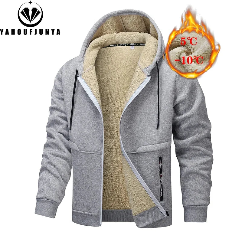 Stay Warm and Stylish this Autumn with Our Men's Hooded Fleece Jacket - Perfect for Casual Outings!