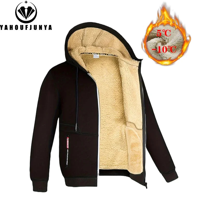 Stay Warm and Stylish this Autumn with Our Men's Hooded Fleece Jacket - Perfect for Casual Outings!